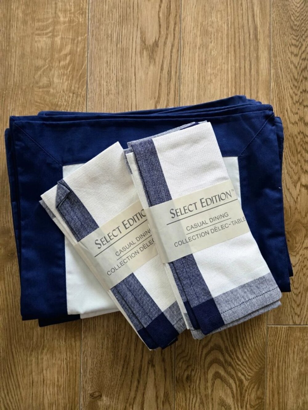 🆕️NEW Navy & White Casual Dining Set -6 Placemats + 4 Napkins, 100% Cotton